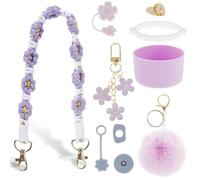 LYDODOKA Lot de 10 accessoires de tasse pour tasse, gobelet de 0,9/1,2 l avec poignée, capuchon de paille, breloque en peluche, autocollant, botte en silicone, bouchon rond et carré anti-déversement