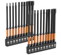 LYDODOKA Lot de 20 forets pour clé Allen à tête hexagonale, métriques et SAE 6,35 mm à tige hexagonale S2 avec adaptateur à changement rapide et boîte de rangement, tournevis à embouts magnétiques CNC