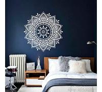 LYDSB Autocollant mural mandala bohème yoga pour chambre à coucher, art floral bohème amovible, décoration de salon, 42 x 42 cm, 01 blanc