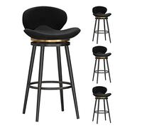 LYDSB Ensemble de 4 tabourets de Bar Modernes en Velours, pivotants à 360°, avec Pieds et Repose-Pieds en métal Noir, idéal pour Cuisine, pub, Bistro, Design élégant à Dossier Bas, Noir
