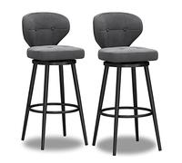LYDSB Lot de 2 tabourets de bar pivotants modernes en velours gris pour cuisine, salle à manger, chaises sans accoudoirs avec dossier