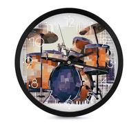 LYDSKGEQ Horloge murale moderne à piles, ronde de 25,4 cm, silencieuse, sans tic-tac, affichage analogique, horloge murale numérique décorative pour salon, salle de ureau