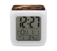 LYDSKGEQ Réveil numérique en forme de chien allongé avec veilleuse à 7 couleurs changeantes à piles avec fonction snooze, contrôle tactile, lampe de chevet cube pour chambre à coucher, table de chevet