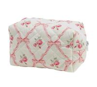 LYEAA Floral Makeup Makeup Organizer Sac de Rangement avec Fermeture à glissière Cosmetic Organizer Cotton Cotton Quilted Skincare Sac Grand pour Les Femmes et Les Filles (Rose)