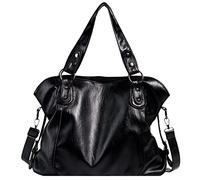LYEAA - Grand sac à bandoulière en cuir synthétique, style décontracté, rétro, couleur unie, doux, pour les voyages, Noir , 20CM*16CM*8CM