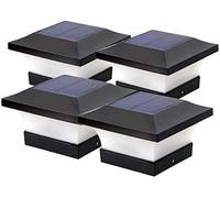 LYEAA Lot de 4 lampadaires solaires à DEL étanches à 6 LED pour extérieur, jardin, poteaux en bois, terrasse, clôture, chemin de cour, blanc lumière du jour 6000 K