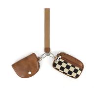 LYEAA Portefeuille à motif damier pour femme avec fermeture éclair en cuir PU à carreaux Sac de rangement portable, marron, 300.00x190.00x100.00mm/11.81x7.48x3.94inch, Mode