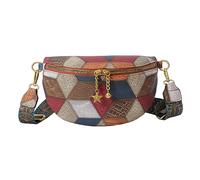 LYEAA Sac à bandoulière patchwork rétro bloc de couleur large sangle multifonction pour femmes sac banane à fermeture éclair esthétique sac de transport féminin, style 1, Taille unique
