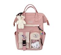 LYEAA Sac à dos Kawaii avec épingles et pendentif animal en peluche, style Preppy en PVC patchwork transparent, sac d'école, sac à dos grande capacité, Style C, rose, 38 x 26 x 18 cm