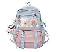 LYEAA Sac à dos Kawaii avec épingles et pendentif animal en peluche, style Preppy en PVC patchwork transparent, sac d'école, sac à dos grande capacité, Style B, rose, 43 x 30 x 12 cm
