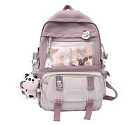 LYEAA Sac à dos Kawaii avec épingles et pendentif animal en peluche, style Preppy en PVC patchwork transparent, sac d'école, sac à dos grande capacité, Style B, violet, 43 x 30 x 12 cm