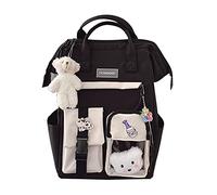 LYEAA Sac à dos Kawaii avec épingles et pendentif animal en peluche, style Preppy en PVC patchwork transparent, sac d'école, sac à dos grande capacité, Style C, noir, 38 x 26 x 18 cm