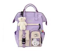 LYEAA Sac à dos Kawaii avec épingles et pendentif animal en peluche, style Preppy en PVC patchwork transparent, sac d'école, sac à dos grande capacité, Style C, violet, 38 x 26 x 18 cm