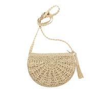 LYEAA Sac à main rétro en corde de papier de couleur unie avec pompons pour voyage, shopping, beige, 250.00 X 150.00 X 90.00 MM/9.84 X 5.91 X 3.54 Inch