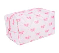 LYEAA Trousse de Maquillage à Motif nœud Mignon avec Fermeture éclair, Pochette de Maquillage de en Coton matelassé, Sac de Rangement esthétique pour Femmes et Filles (Rose)