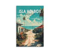 LYER Isla Holbox Poster de voyage vintage Mexique - Impression sur toile pour décoration d'intérieur et de bureau - 30 x 45 cm - Style rétro - Sans cadre