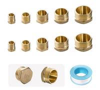 Lyeteung 10 Pièces G1/8 G1/4 G3/8 G1/2 G3/4 Filetage Mâle en Laiton Bouchon Aveugle, Bouchons de Tuyau en Laiton, avec Ruban de Matière Première, pour Robinetterie Plomberie