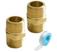 Lyeteung 2 Pièces G3/8 Mâle vers G3/8 Mâle, Fileté Mamelon Double en Laiton Connecteur, Mamelon de Connexion, avec Ruban de Plombier, pour Raccord de Tuyau