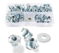 Lyeteung 30 Pièces M8 × 11mm Écrous en T à Dents, Ecrous en T 4 Griffes, T-Nuts Inserts Filetés, avec 5 Pièces Rondelles, pour Bois, Armoire, Meubles