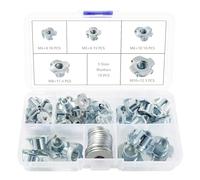 Lyeteung 42 Pièces M4/M5/M6/M8/M10 Écrous en T à Dents Kit, Ecrous en T 4 Griffes, T-Nuts Inserts Filetés, avec 19 Pièces Rondelles, pour Bois, Armoire, Meubles