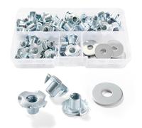 Lyeteung 45 Pièces M6 × 10mm Écrous en T à Dents, Ecrous en T 4 Griffes, T-Nuts Inserts Filetés, avec 10 Pièces Rondelles, pour Bois, Armoire, Meubles