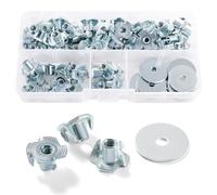 Lyeteung 60 Pièces M4 × 8mm Écrous en T à Dents, Ecrous en T 4 Griffes, T-Nuts Inserts Filetés, avec 20 Pièces Rondelles, pour Bois, Armoire, Meubles