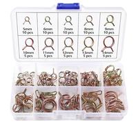 Lyeteung 75 Pièces 10 Tailles 5-14 mm Collier de Serrage de Ressort de Carburant à Double Ligne Kit, Clip à Ressort Tuyau, Serrage Durite Essence Serre-joints à Tuyaux, Or