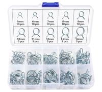 Lyeteung 75 Pièces 10 Tailles 5-14 mm Collier de Serrage de Ressort de Carburant à Double Ligne Kit, Clip à Ressort Tuyau, Serrage Durite Essence Serre-joints à Tuyaux, Argent