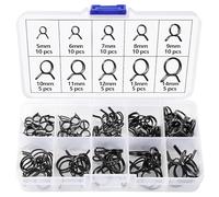 Lyeteung 75 Pièces 10 Tailles 5-14 mm Collier de Serrage de Ressort de Carburant à Double Ligne Kit, Clip à Ressort Tuyau, Serrage Durite Essence Serre-joints à Tuyaux, Noire