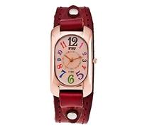 LYEVA Montre pour Femme en Cuir Quartz Pierre Vintage, Montre Bracelet en Cuir pour Femme, Montre Bracelet en Cuir Véritable pour Femme, Montre Numérique Rectangle (Wine Red)