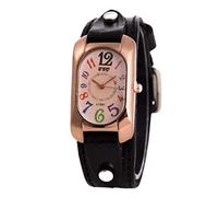 LYEVA Montre Quartz Pierre Vintage pour Femme, Bracelet en Cuir Véritable, Numérique Rectangle (Black)