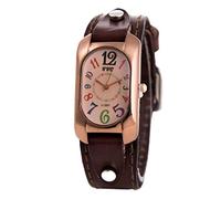 LYEVA Montre Quartz Pierre Vintage pour Femme, Bracelet en Cuir Véritable, Numérique Rectangle (Dark Coffee)