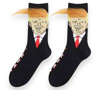 LYF STILE Chaussettes Donald Trump - Mélange de Coton Noir avec Cheveux Jaunes - Unisexe Taille UK Régulière 5-11 - 1 Paire