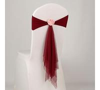 LYFANG Lot de 50 rubans de chaise en mousseline rose et blanc avec rose pour décoration de fête de mariage