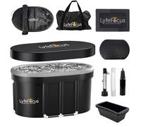 LyfeFocus Cold Therapy Tub - Capsule de bain de glace de récupération avec thermomètre, couvercle, tapis de sol et blocs de glace réutilisables (base noire, dessus blanc, taille XL, 120 cm)
