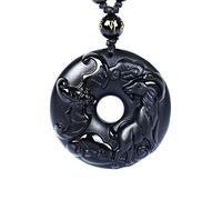 LYFHJD Charm Jewelry Collier de Perles d'obsidienne Noire Naturelle, sculpté à la Main, Bouton de sécurité en Forme de Mouton du Zodiaque, Pendentif en Jade, Bijoux de Charme à la Mode, amulette,