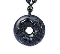 LYFHJD Charm Jewelry Collier de Perles d'obsidienne Noire Naturelle, sculpté à la Main, Serpent du Zodiaque, Bouton de sécurité, Pendentif en Jade, Bijoux de Charme à la Mode, amulette, Cadeaux
