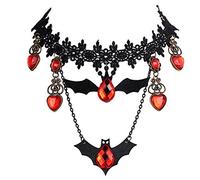 LYFHJD Creative Red Crystal Black Bat Pendant Choker for Women Chain Chain Heart Collier Halloween Fashion Jewelry Party Gift