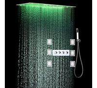 LYFHJD Cuhsa Plafond Pomme de Douche de 40 Pouces de température hydroélectrique 3 Couleurs Système de Douche de Couleur Précipitations 304 Acteur INOXEUX 6 PCS Jets de carrosserie SE pour Salle de