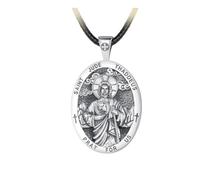 LYFHJD Nouveau pour la Mode 2025 925 Argent Sterling Saint Jude Thaddeus Collier pour Homme Femmes Patron Saint des Causes perdues Pendentif Bijoux chrétiens Cadeau Bijoux Accessoires de Mode Cadeau