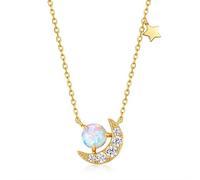 LYFHJD Opale synthétique 5a Zircon Crescent Moon Pendant Collier pour Femmes Bijoux fabriqué en Chine