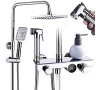 LYFHJD Salle de Bain Thermostatic Set Square Rain Screen Température Affichage numérique avec pulvérisateur 3 Modes Mixer de Douche de tête Tap System-Chrome