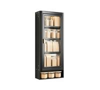 LYFHYSDSP Armoire Murale en Acier Carbone, Porte en Verre Cannelé | Armoire Murale RéGlable, Porte MagnéTique, Support à éPices Cuisine & Salle(Black,4-layer)