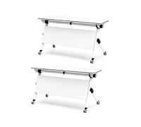 LYFHYSDSP Lot de 2 Tables de Conférence Pliables, roulettes 360° Silencieuses Verrouillables, Structure Modulaire Gain D'Espace pour Bureau et Salle de Classe(White,160x40cm/63x16in)