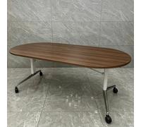 LYFHYSDSP Table de Conférence Pliable 120/140 CM, Plateau 2,5 CM, Cadre Métal Robuste, Roues Verrouillables, Pieds de Nivellement, Gain de Place Bureau Réunion rown,140cm/55in)