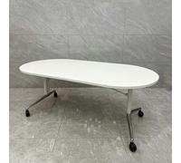 LYFHYSDSP Table de Conférence Pliable 120/140 CM, Plateau 2,5 CM, Cadre Métal Robuste, Roues Verrouillables, Pieds de Nivellement, Gain de Place Bureau Réunion Classe(White,120cm/47in)