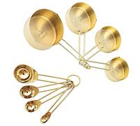 LYFJXX 8pcs Cuillères à mesurer en acier inoxydable et tasses à mesurer Set Accessoires de cuisine Cuisson Thé Cuillère à café Outils de mesure (Or)