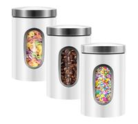 LYFJXX Lot de 3 boîtes de rangement en acier inoxydable avec fenêtre transparente pour comptoir de cuisine, café, thé, noix, farine, sucre (blanc)