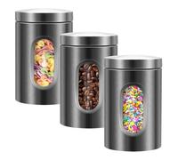LYFJXX Lot de 3 boîtes de rangement en acier inoxydable avec fenêtre transparente pour comptoir de cuisine, café, thé, noix, farine, sucre (gris)