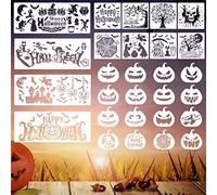 lyfLux 28 pièces kit de pochoirs à peindre pour Halloween, pochoirs réutilisables pour sculpter des citrouilles, pour la décoration d'Halloween, les bars, les maisons hantées, le bricolage artistique